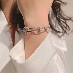 Certified Moissanite Diamond Fully Ice Heart Link Bracelet Solid 925, 7"